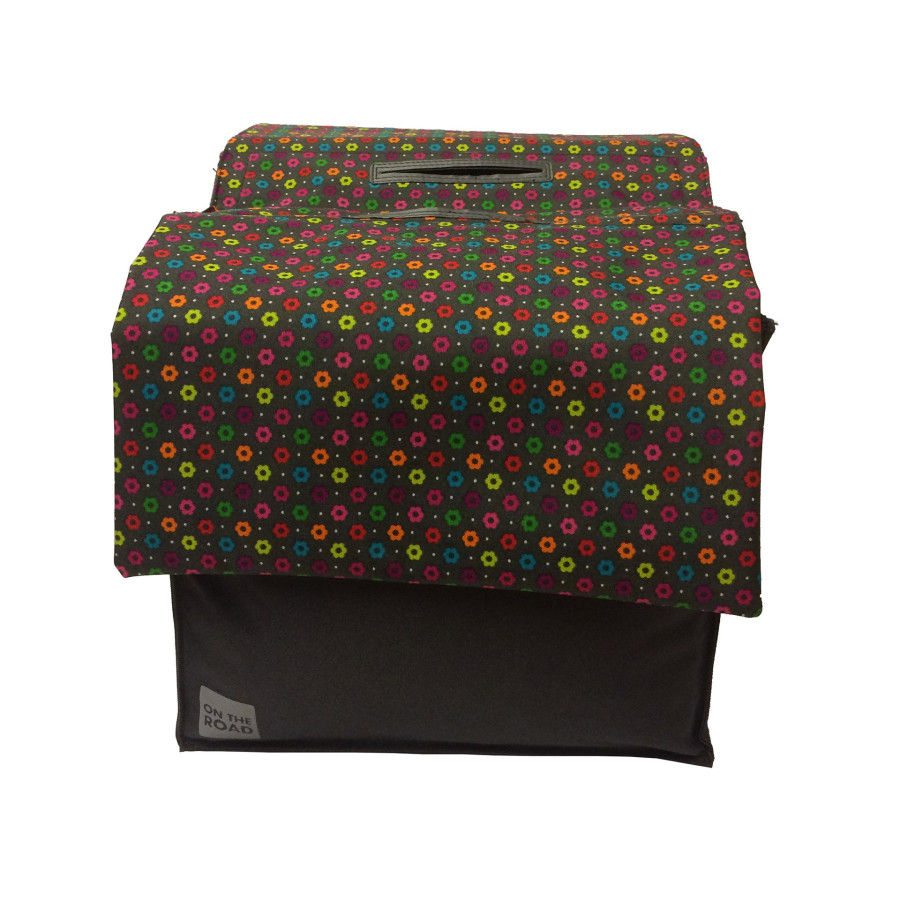 Basil dubbele fietstas grijs met gekleurde bloemen 20L Basil dubbele fietstas grijs met gekleurde bloemen 20L